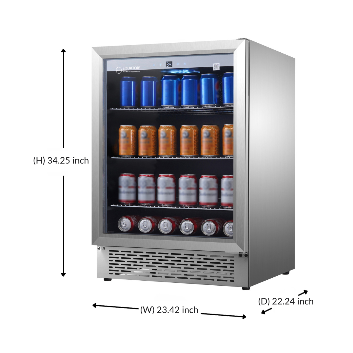 Equator 110 Cans & 6 Bottles Frost Free Real Stainless Steel Outdoor Refrigerator