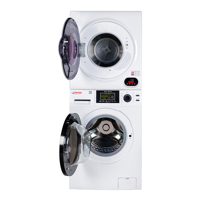 Pinnacle 110V 1.6 cf Washer w/ Pet Cycle & 110V 3.5cf Vented Digital Sensor Dryer in White