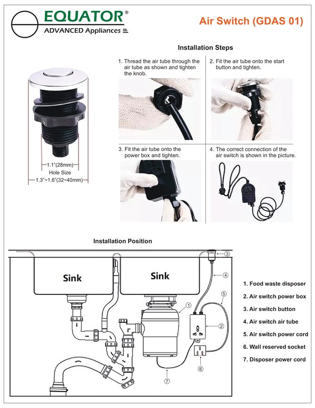 AIR SWITCH for Garbage Disposer COUNTERTOP OPERATION 110V 12A