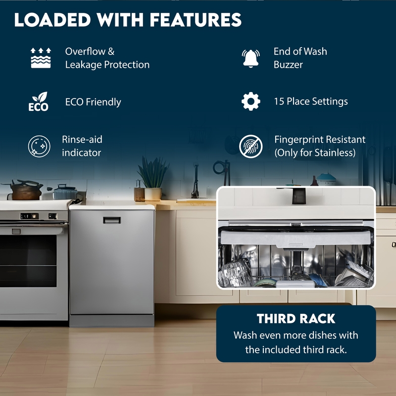 Equator 24 Inches Built-In Dishwasher w/ Top Control 15 Place Settings & 8 Wash Cycles