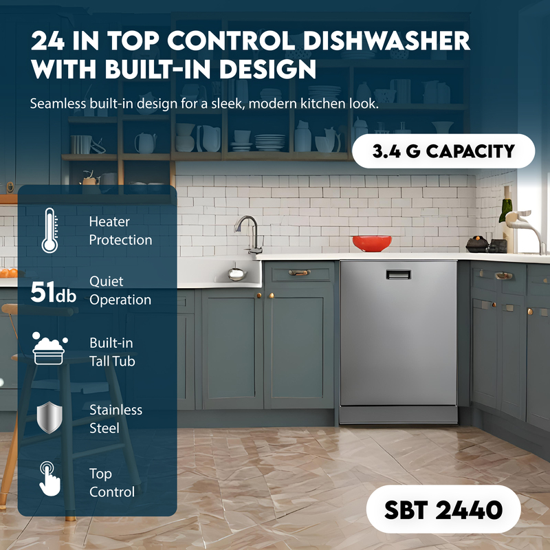 Equator 24 Inches Built-In Dishwasher w/ Top Control 15 Place Settings & 8 Wash Cycles