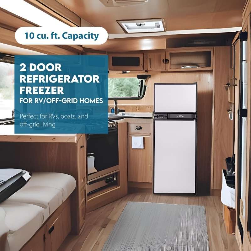 Conserv 12V/DC Refrigerator Freezer 10cf Stainless for RV BOAT OFF-GRID 2 Doors+ AC/ DC Adapter