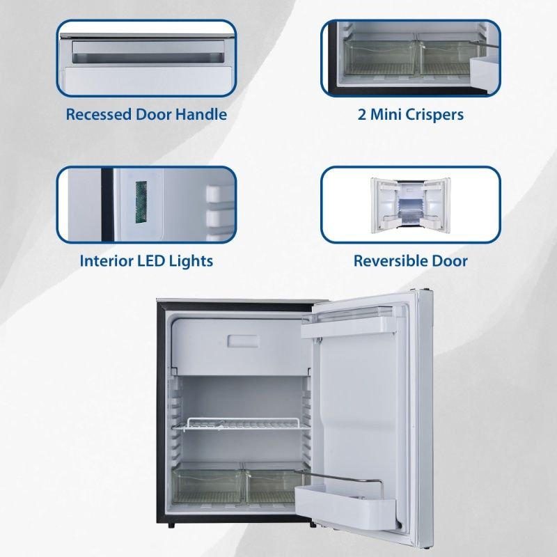 12V/DC Mini-Fridge Freezer 2.8cf Silver for RV BOAT OFF-GRID+AC / DC Adapter