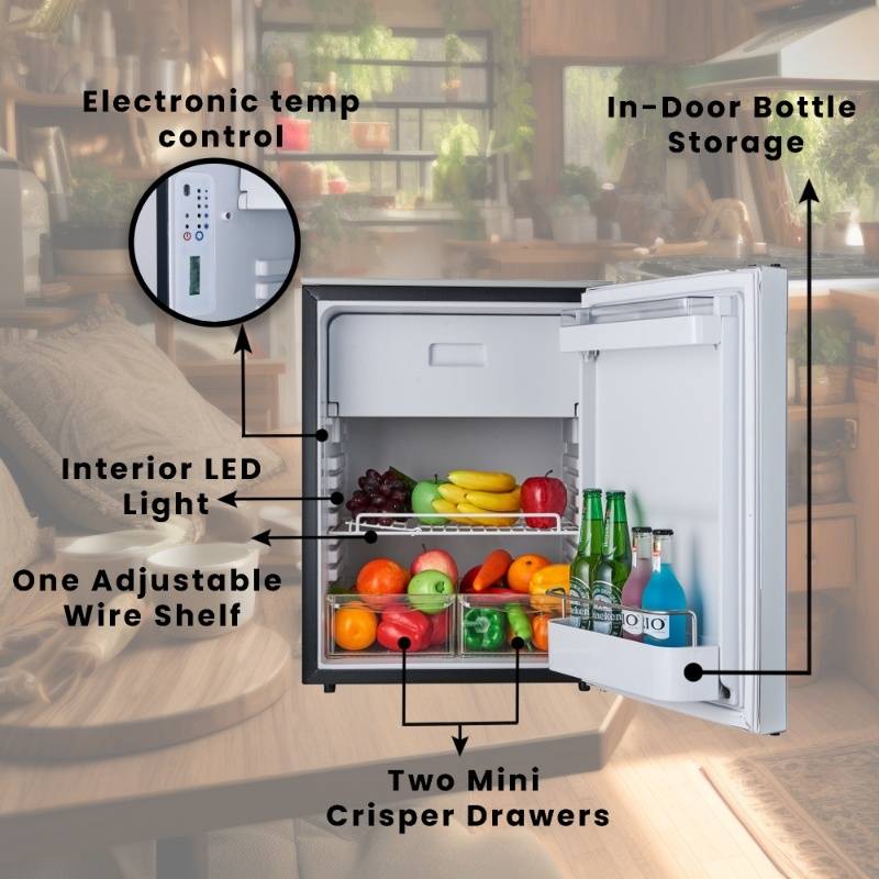12V/DC Mini-Fridge Freezer 2.8cf Silver for RV BOAT OFF-GRID+AC / DC Adapter