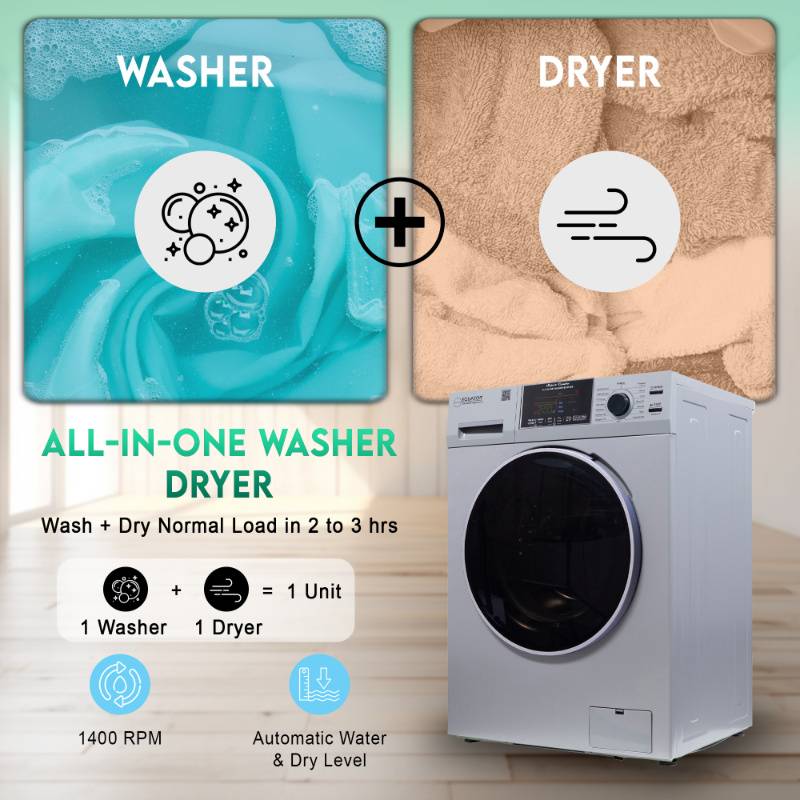 Equator 1.62 cu.ft./15 lbs All in One Combo Washer Dryer set with Pet Cycle in White appliances washer and dryer	machine