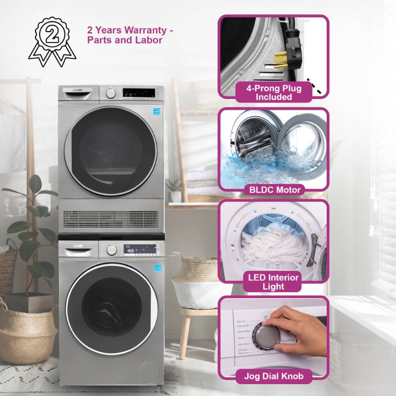 Equator Sani 2.2 cf 120 V Washer & 4 Cf 220V Condensing Dryer Made in Europe Titanium