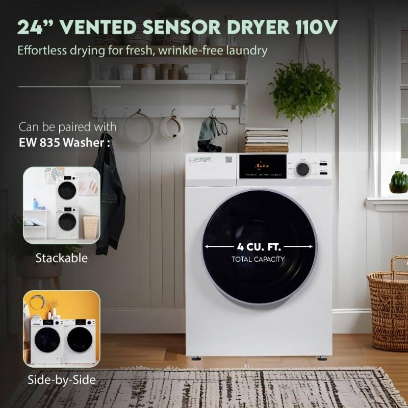 DELUXE 24 in VENTED Sensor Dryer w/Washer SOCKET 4cf/18lbs 110V