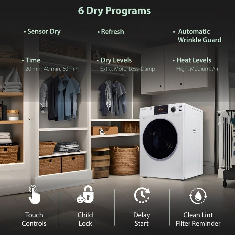 DELUXE 24 in VENTED Sensor Dryer w/Washer SOCKET 4cf/18lbs 110V