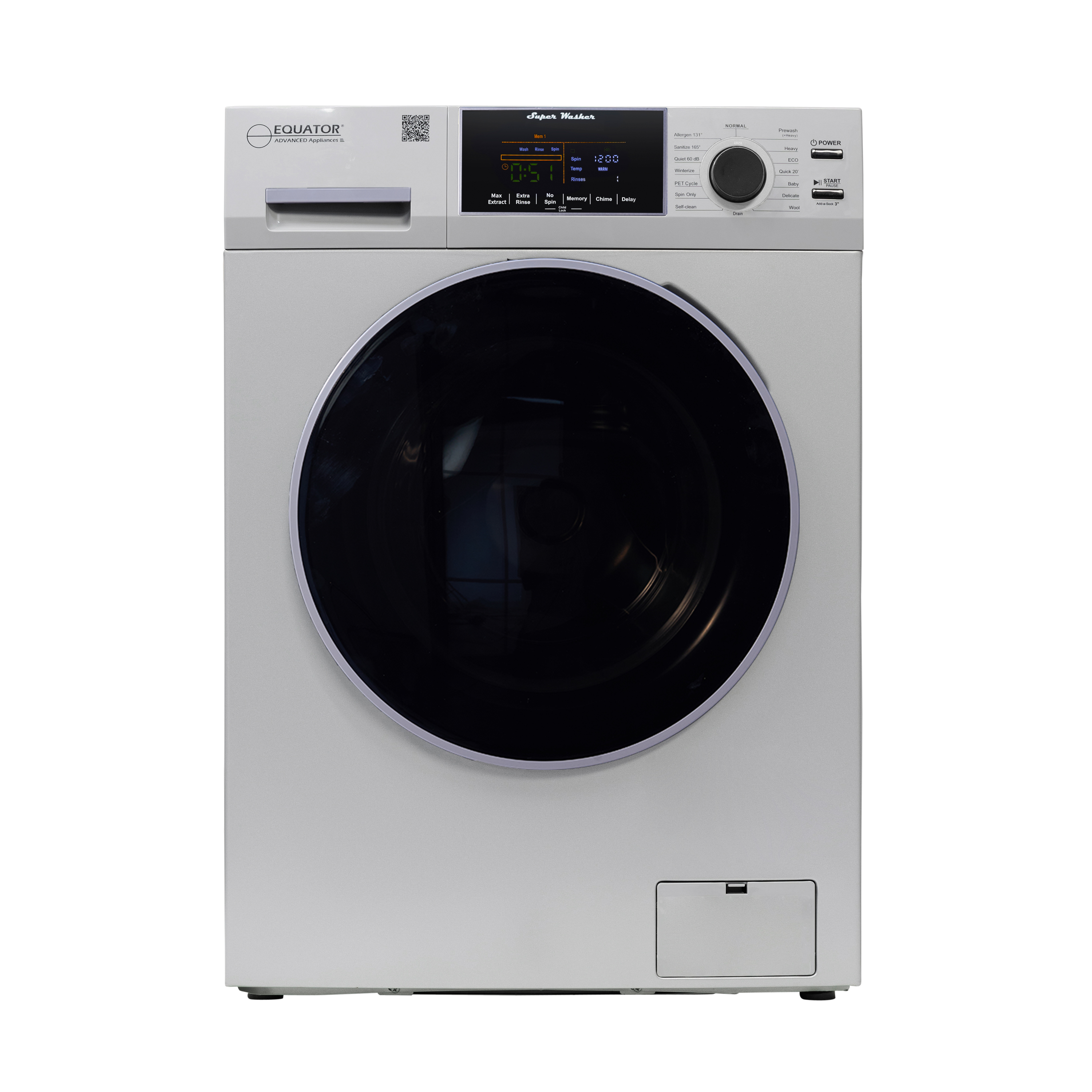 Equator 1.6 cu.ft./15 lbs Silver 110V Frontload Washer 15 programs + Pet Cycle Silver