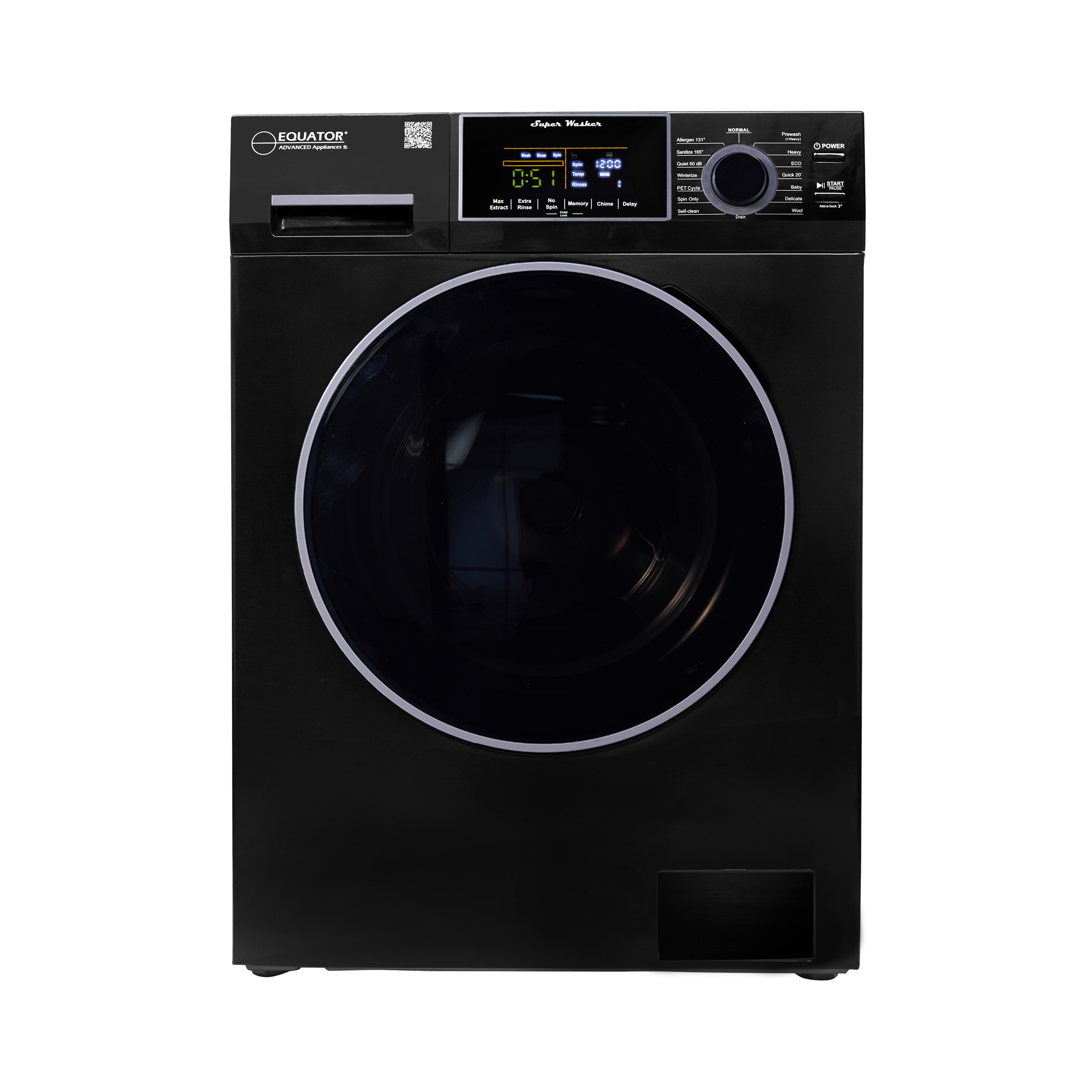 Equator 1.6 cu.ft./15 lbs Black 110V Frontload Washer 15 programs + Pet Cycle Black