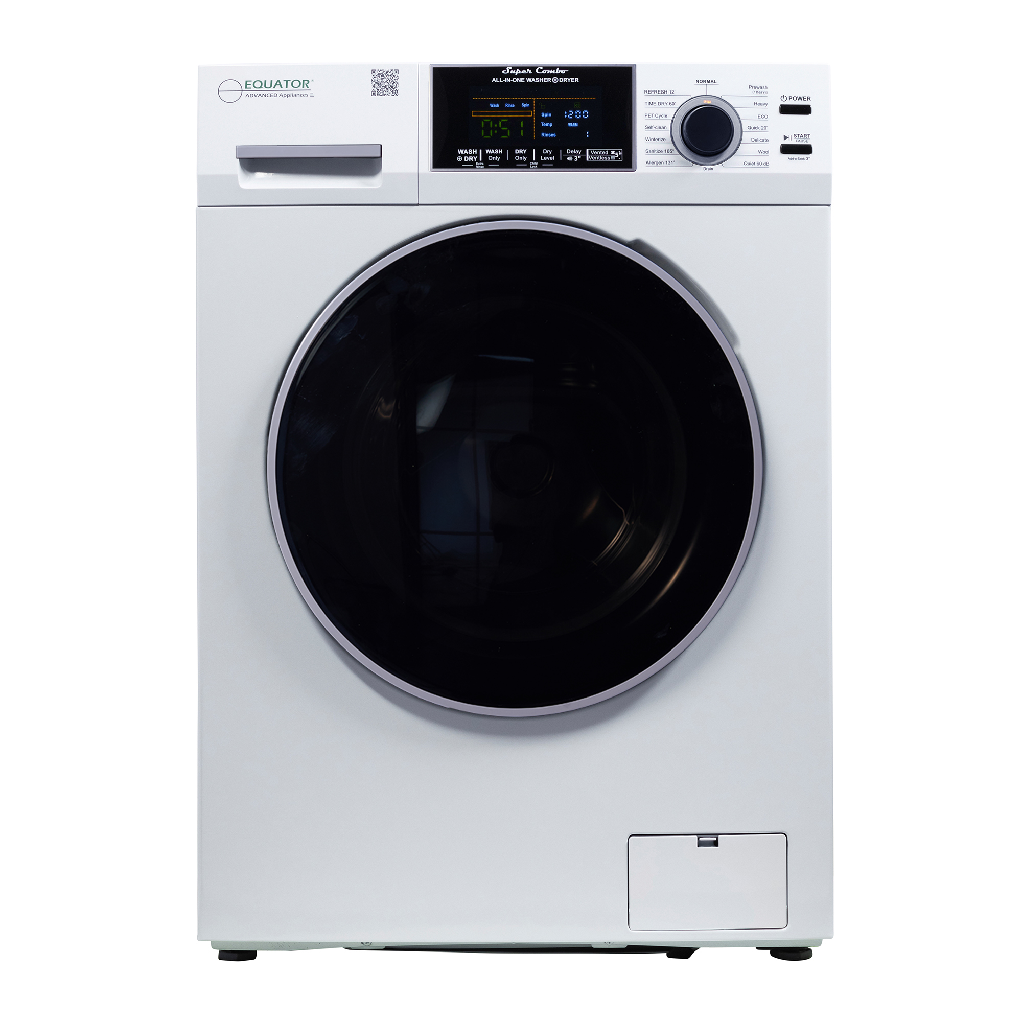 Equator 1.62 cu.ft./15 lbs All in One Combo Washer Dryer with Pet Cycle in White				