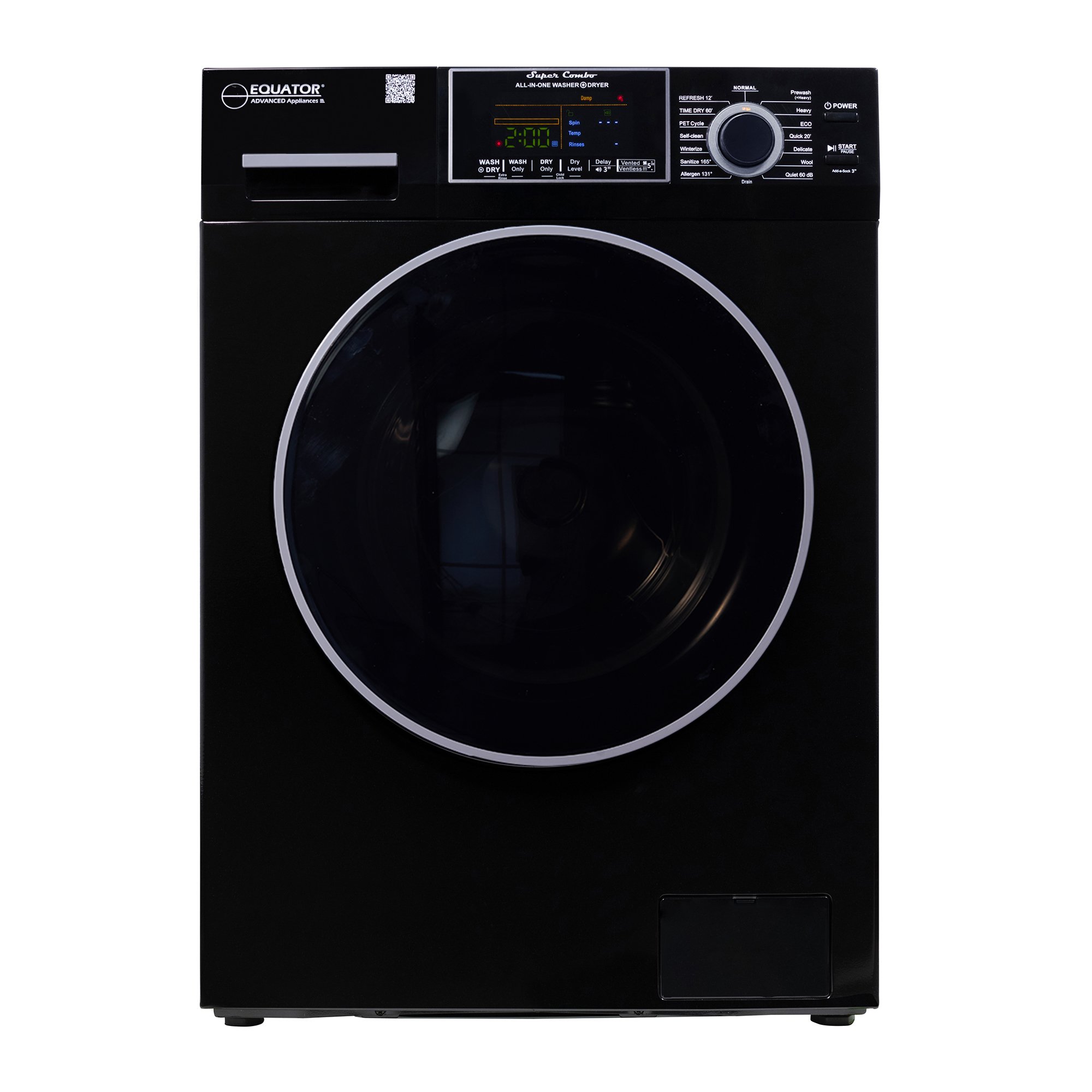Equator 1.62 cu.ft./15 lbs All in One Combo Washer Dryer with Pet Cycle in Black
