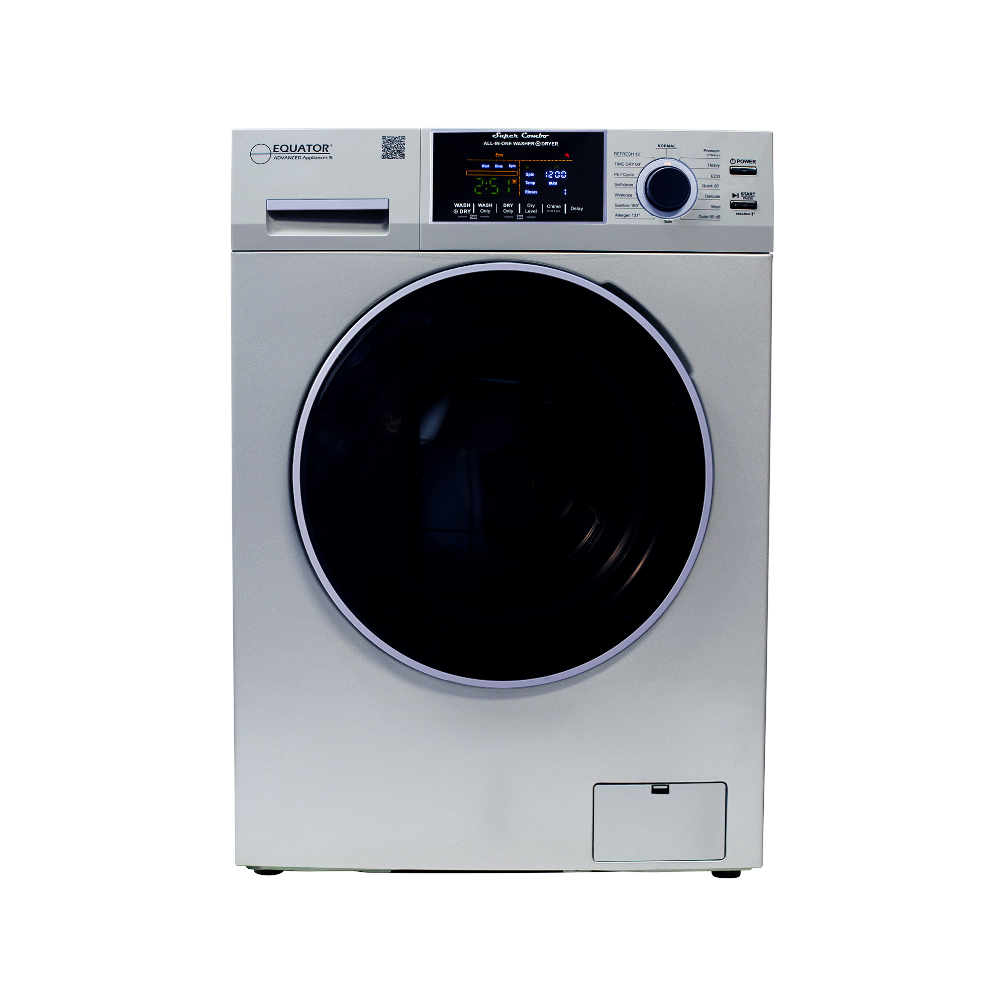 Equator Combo Washer Dryer VENTED-DRY 30% Faster than Condense 110V 15lb 1400RPM in Silver