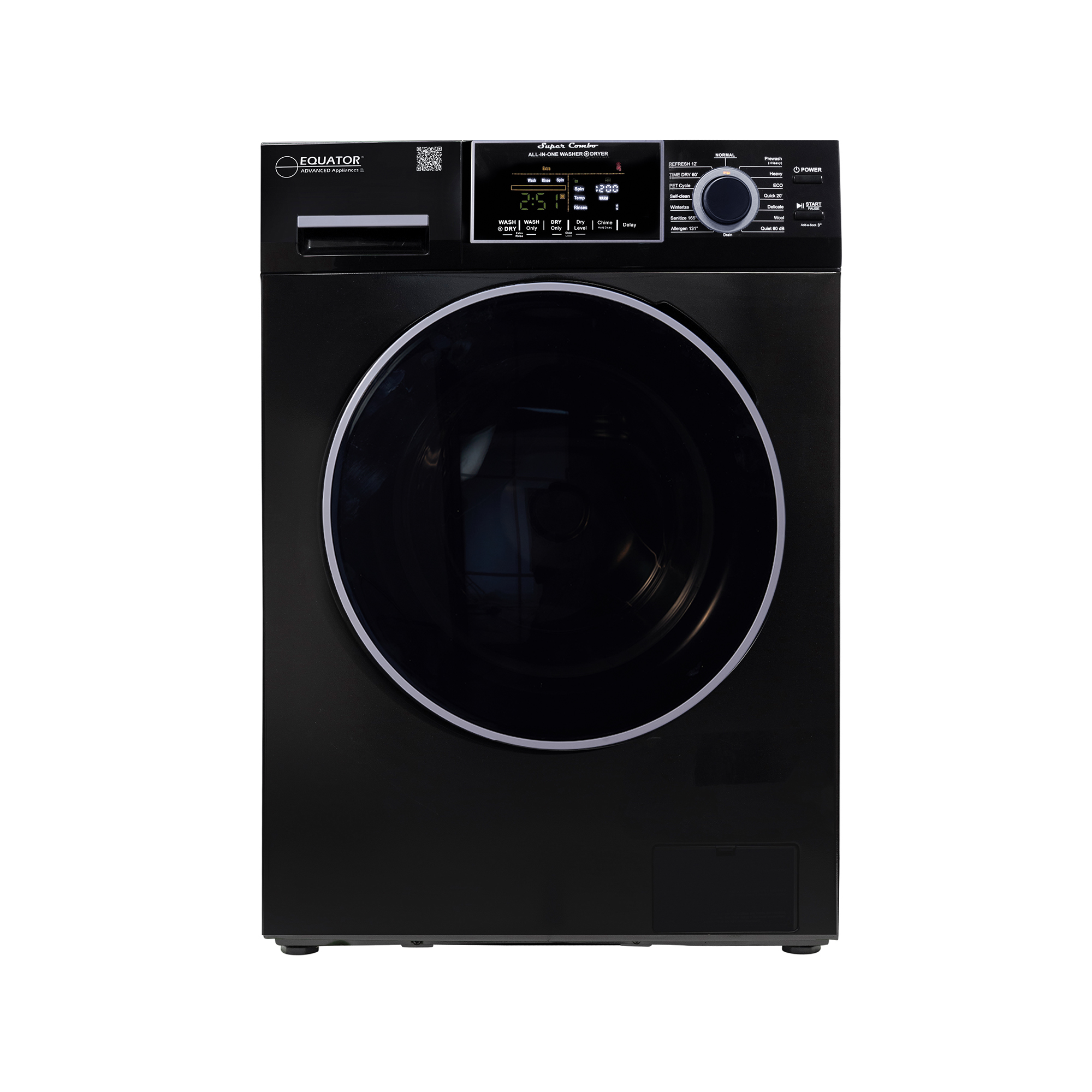 Equator Combo Washer Dryer VENTED-DRY 30% Faster than Condense 110V 15lb 1400RPM in Black