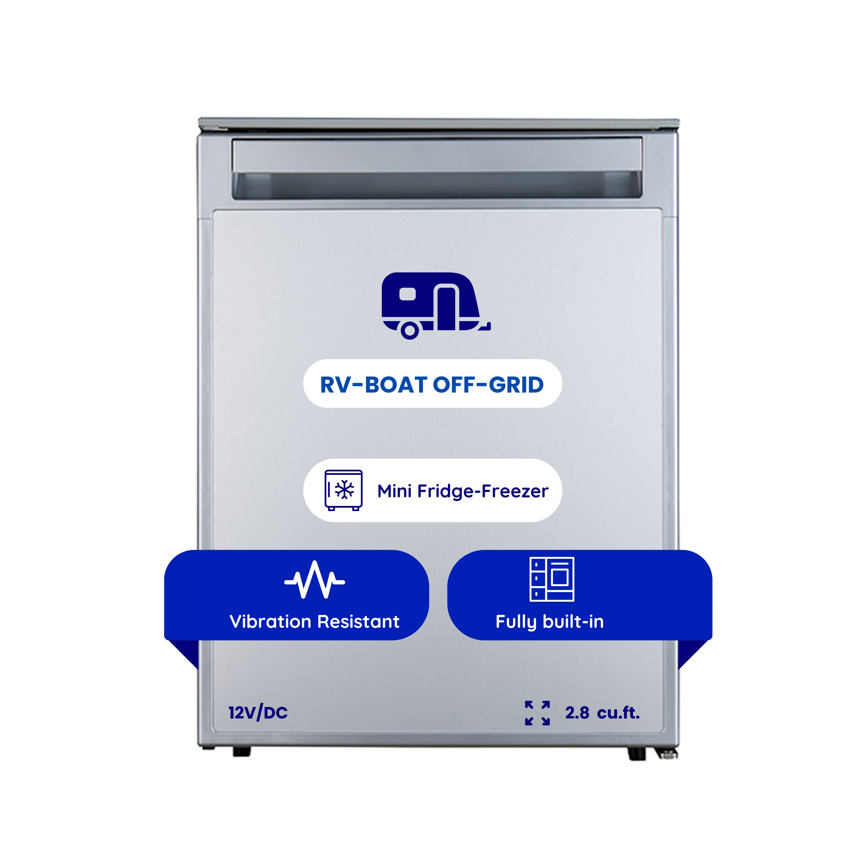 12V/DC Mini-Fridge Freezer 2.8cf Silver for RV BOAT OFF-GRID