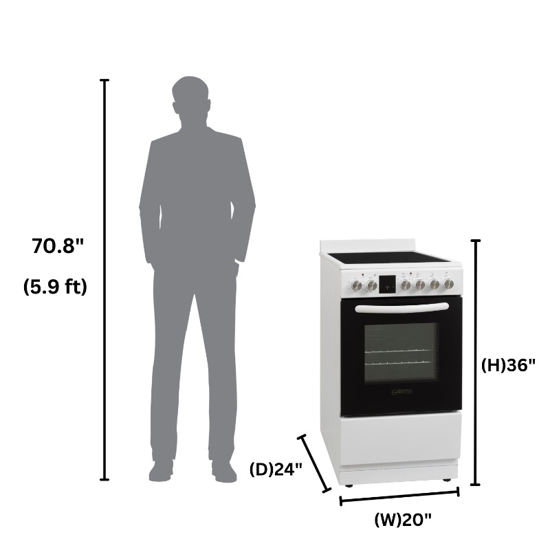 Equator 20” Freestanding 4 Burner Electric Cooking Range+Convection Oven Sliver