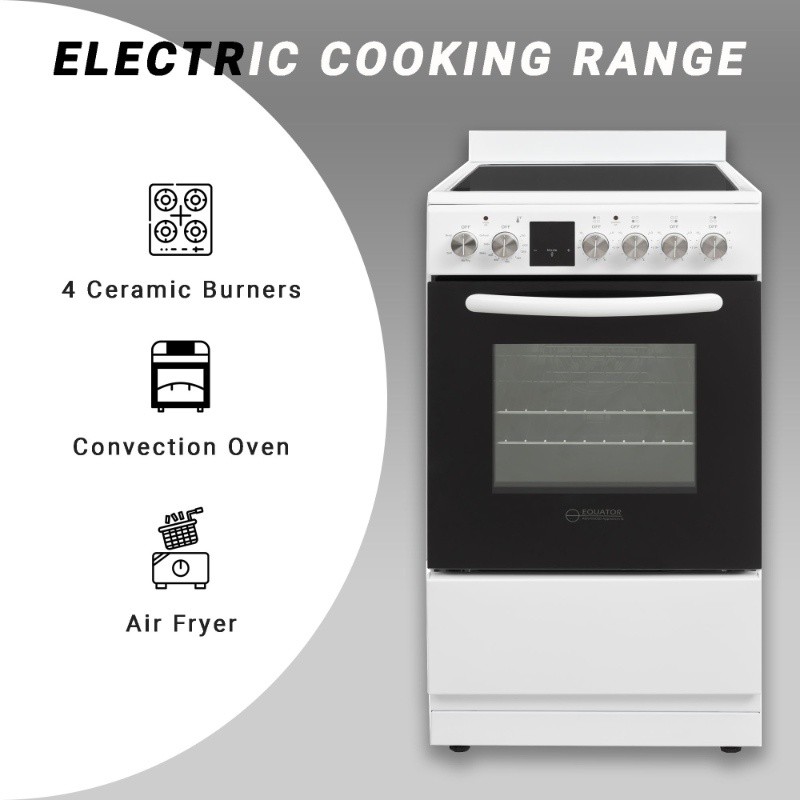 Equator 20” Freestanding 4 Burner Electric Cooking Range+Convection Oven Sliver