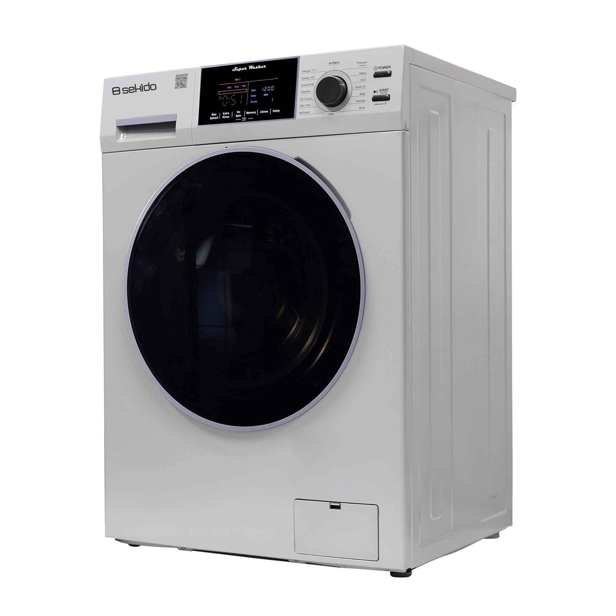 Sekido Compact Washer 1.6cf/15lbs Sani Allergen PET CYCLE 15 Programs 110V