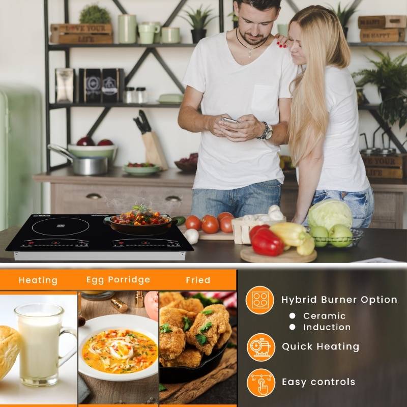 Equator 120V 20inch 2 Induction and 2 Ceramic Electric Hybrid Cooktop Black