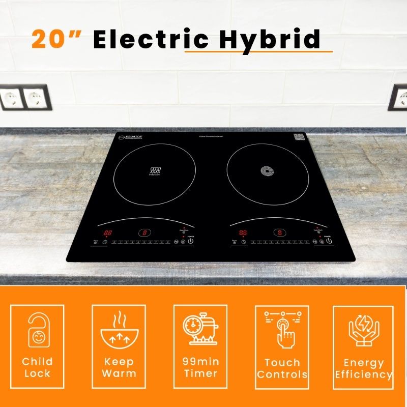 Equator 120V 20inch 2 Induction and 2 Ceramic Electric Hybrid Cooktop Black