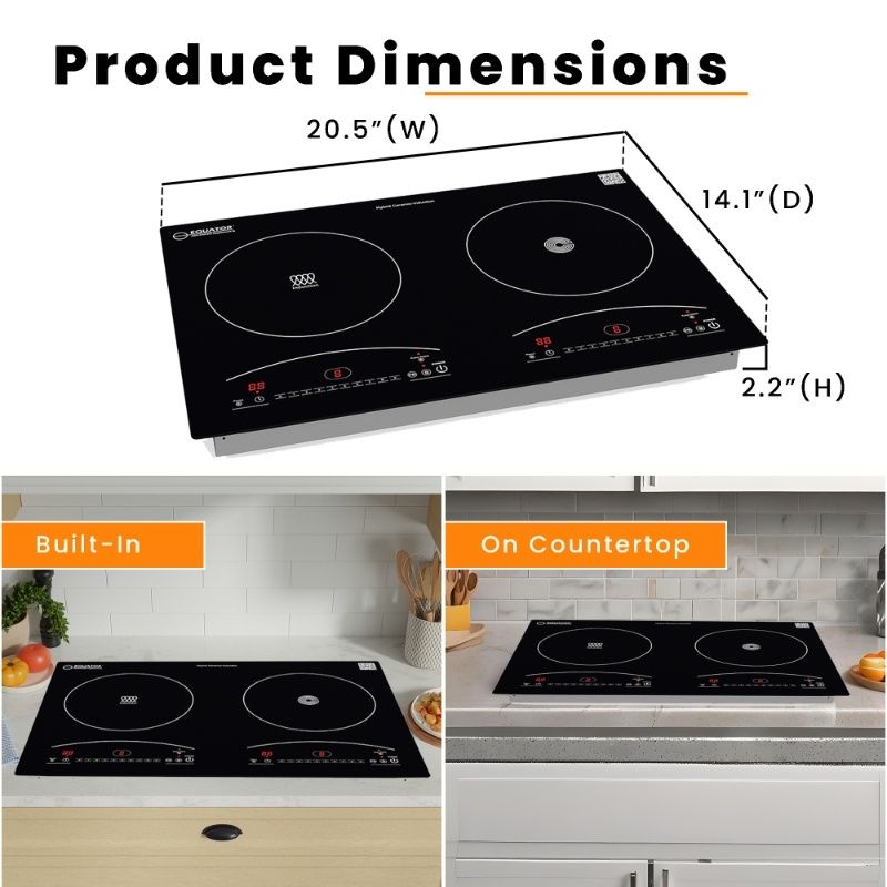 Equator 120V 20inch 2 Induction and 2 Ceramic Electric Hybrid Cooktop Black