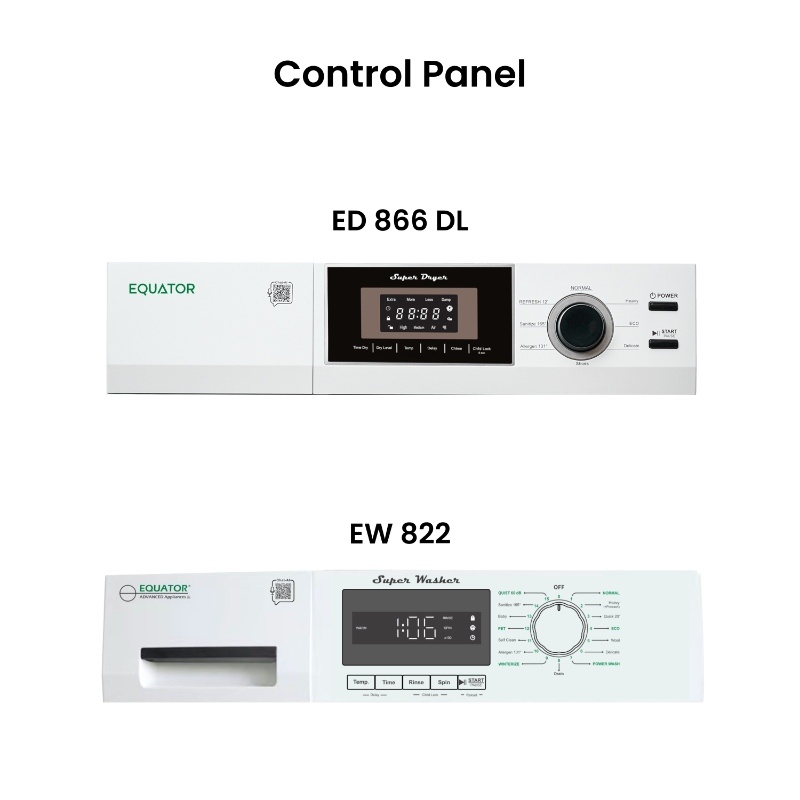 Equator COMPACT STACKABLE LAUNDRY Washer EW 822 1.57cf + Dryer ED 866 3.1cf 110V