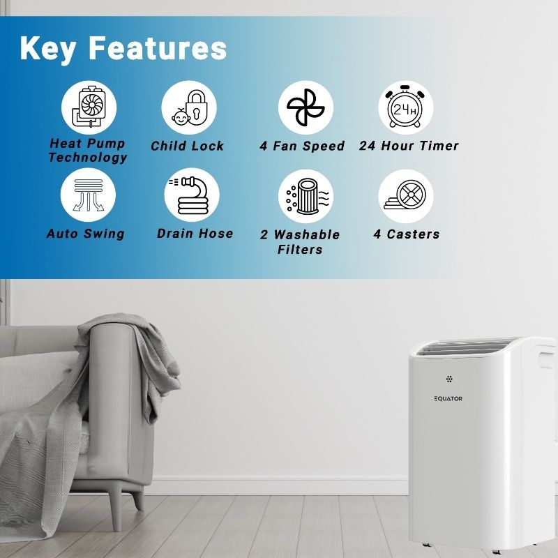 Equator 16000Btu PORTABLE AIR CONDITIONER Cool and Heat Indoor 700sf AutoSwing 110V