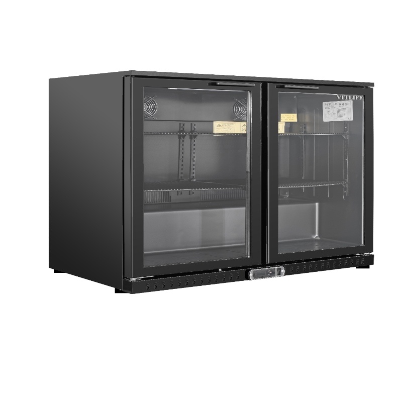 Equator-Vitlife  Back Bar Cooler with 2 Glass Doors Under Counter Beverage Refrigerator with LED,7.5 Cu.Ft.Counter Height Commercial Bar Fridge for Beer, Wine, Soda in Bar, Restaurant, Home
