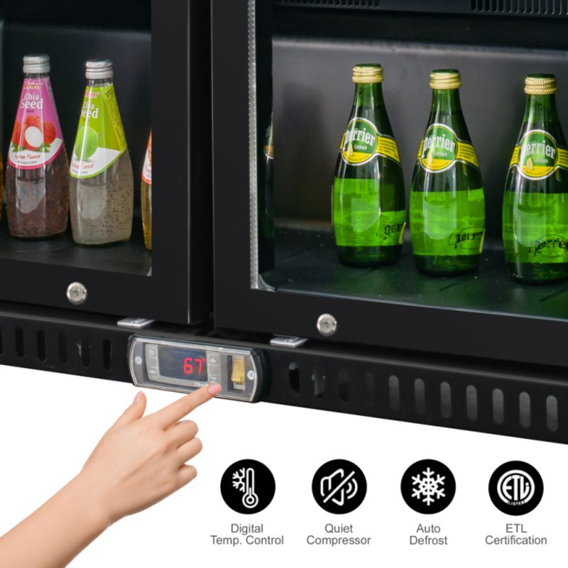 Equator-Vitlife  Back Bar Cooler with 2 Glass Doors Under Counter Beverage Refrigerator with LED,7.5 Cu.Ft.Counter Height Commercial Bar Fridge for Beer, Wine, Soda in Bar, Restaurant, Home