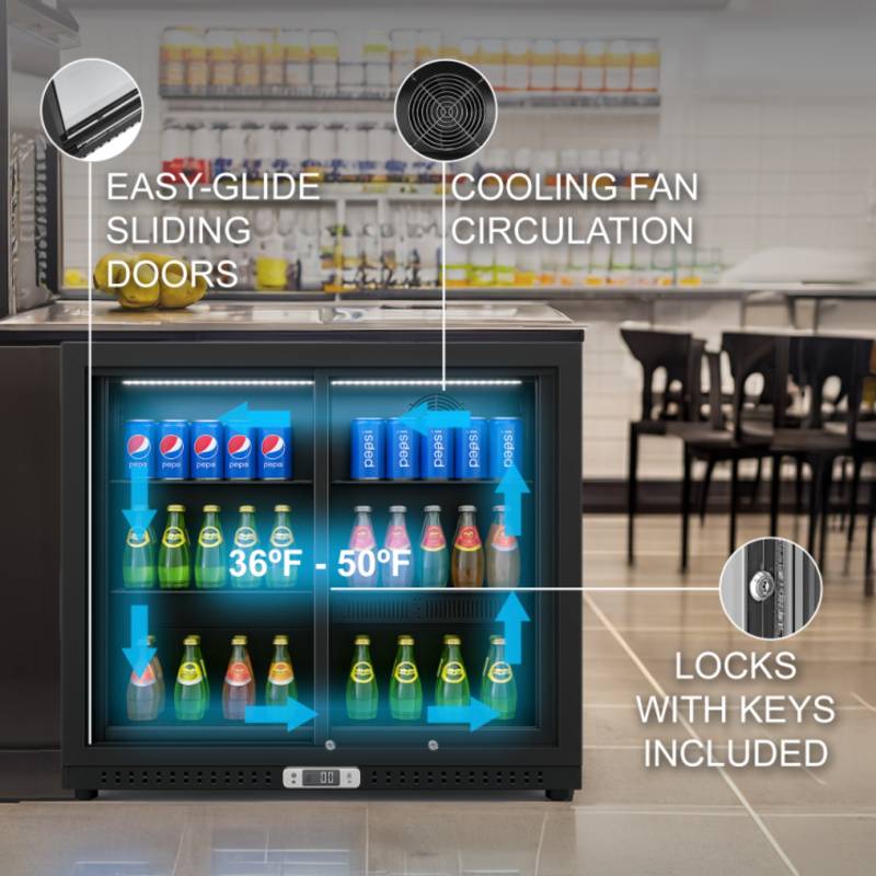 Equator-Vitlife Back Bar Cooler with 2 Sliding Glass Doors Under counter Beverage Refrigerator with LED,7.5 Cu.Ft.?Counter Height Commercial Bar Fridge for Beer, Wine, Soda in Bar, Restaurant, Home