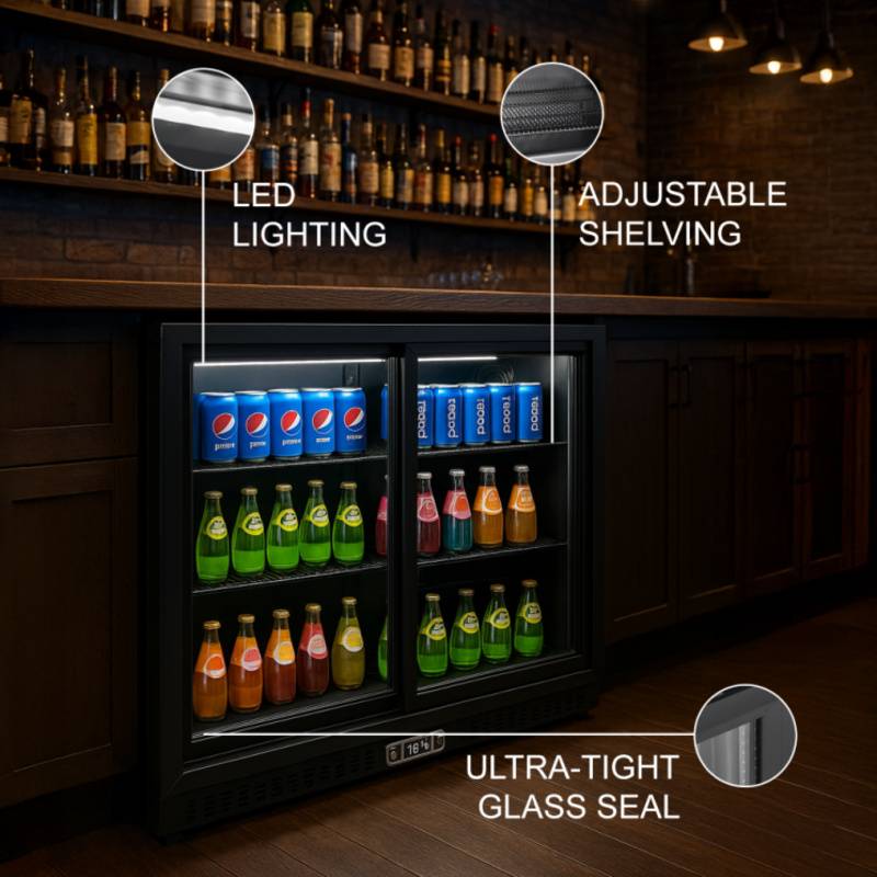 Equator-Vitlife Back Bar Cooler with 2 Sliding Glass Doors Under counter Beverage Refrigerator with LED,7.5 Cu.Ft.?Counter Height Commercial Bar Fridge for Beer, Wine, Soda in Bar, Restaurant, Home