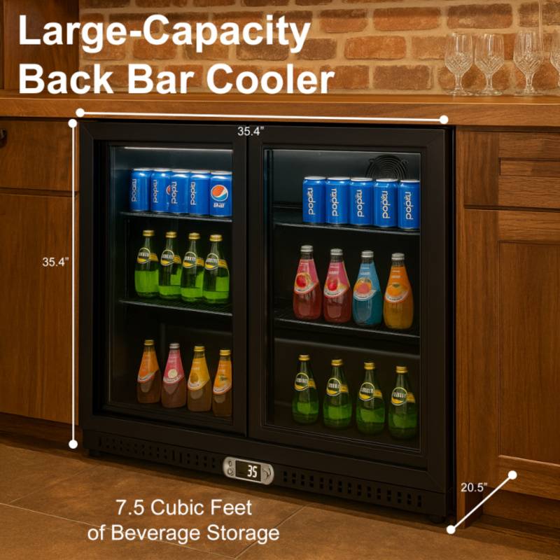 Equator-Vitlife Back Bar Cooler with 2 Sliding Glass Doors Under counter Beverage Refrigerator with LED,7.5 Cu.Ft.?Counter Height Commercial Bar Fridge for Beer, Wine, Soda in Bar, Restaurant, Home
