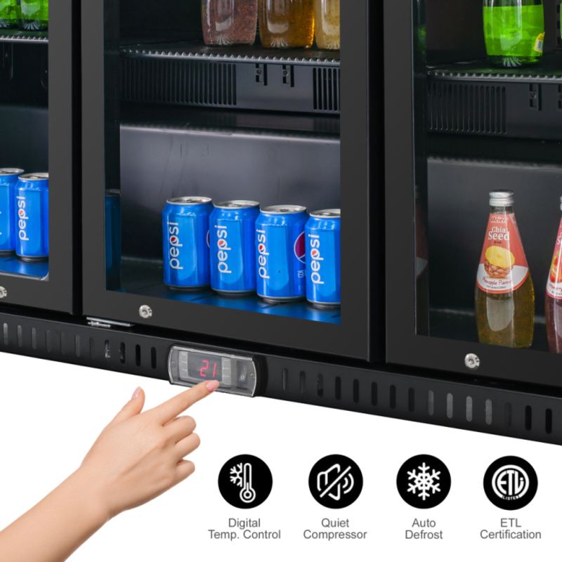 Equator-Vitlife Back Bar Cooler with 3 Glass Doors Under counter Beverage Refrigerator with LED,11.6 Cu.Ft. Counter Height Commercial Bar Fridge for Beer, Wine, Soda in Bar, Restaurant, Home