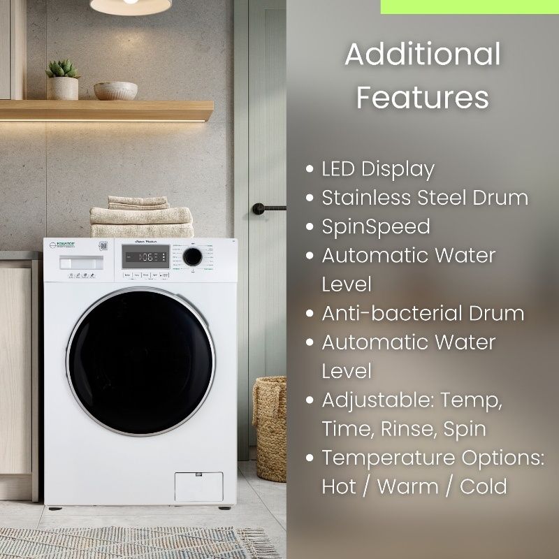 Equator Compact Washer 1.57cf/13lbs POWER WASH 15 Programs 1200rpm 110V
