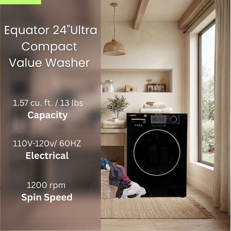 Equator Compact Washer 1.57cf/13lbs POWER WASH 15 Programs 1200rpm 110V
