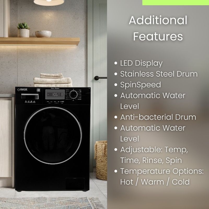 Equator Compact Washer 1.57cf/13lbs POWER WASH 15 Programs 1200rpm 110V