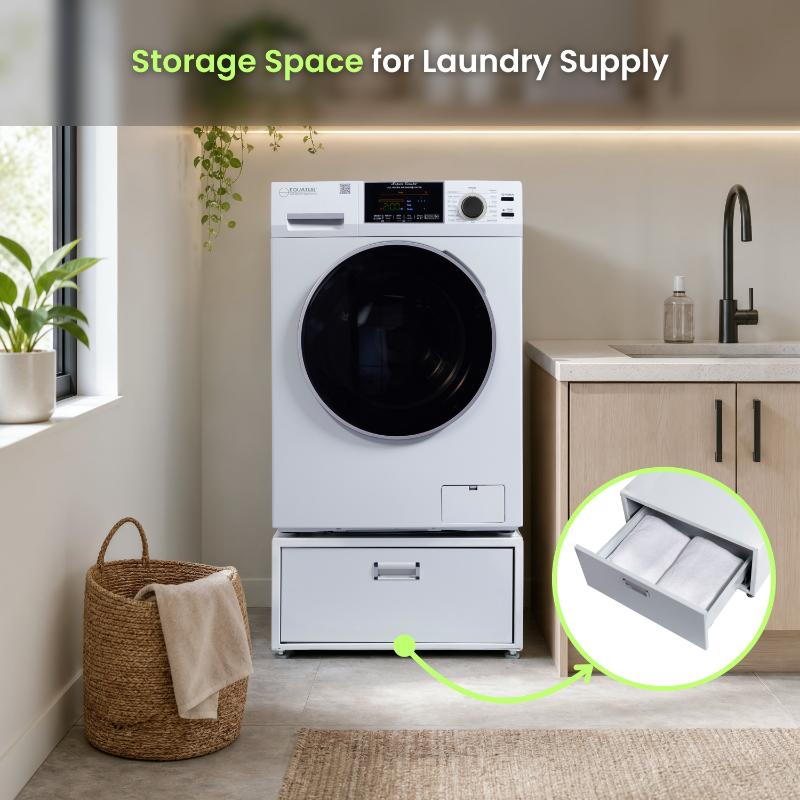 Universal Laundry Pedestal for 24inch Washer, Dryer & Combo with Storage Drawer