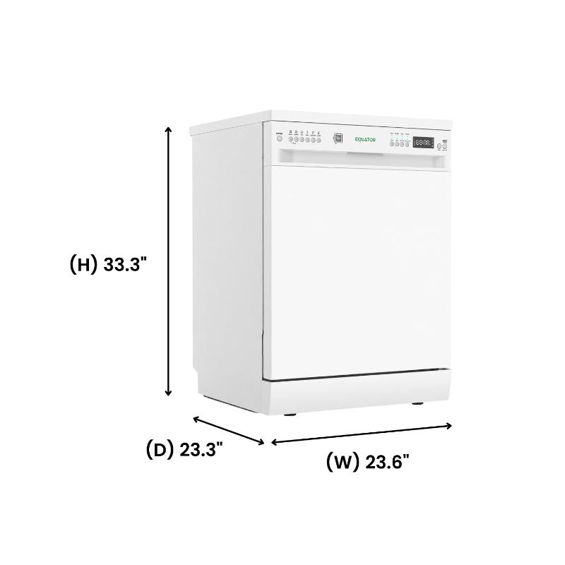 Equator 24 inch Freestanding Dishwasher - 14 Place Settings, 3rd Rack, Stainless Tub White