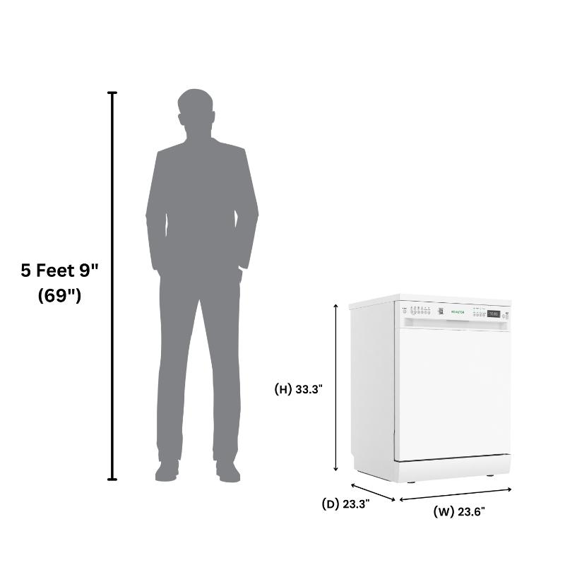 Equator 24 inch Freestanding Dishwasher - 14 Place Settings, 3rd Rack, Stainless Tub White
