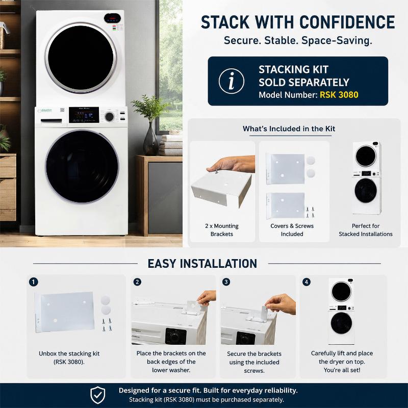 Equator COMPACT STACKABLE LAUNDRY Washer EW 822 1.57cf Dryer ED 848 2.6cf 110V
