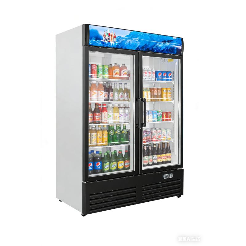 Equator-Vitlife 35.3 CF Commercial Merchandiser Refrigerator 2 Swing Glass Door Upright Display Refrigerator with Adjustable Shelves LED Light and Canopy 33 F 41 F Auto Defrost ETL Listed