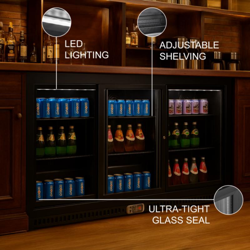 Equator-Vitlife Back Bar Cooler with 3 Sliding Glass Doors 11.6 Cu Ft 53 Wide Under Counter Beverage Refrigerator with LED Commercial Bar Fridge for Beer Wine Soda for Kitchen Shop Bar ETL Listed