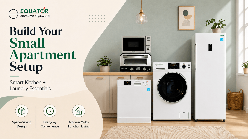 Combiné four micro-ondes, lave-vaisselle, congélateur, lave-linge séchant